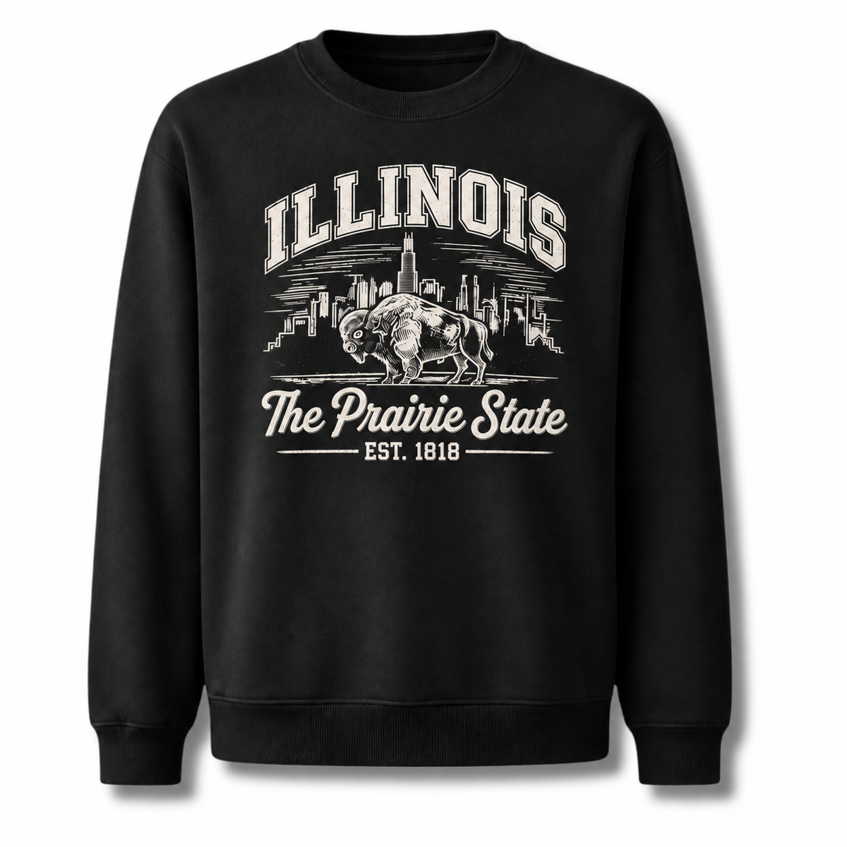 Illinois American Bison Prairie Wildlife Heritage Sweatshirt - Black