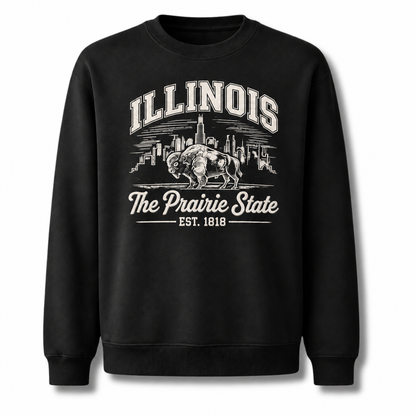 Illinois American Bison Prairie Wildlife Heritage Sweatshirt - Black