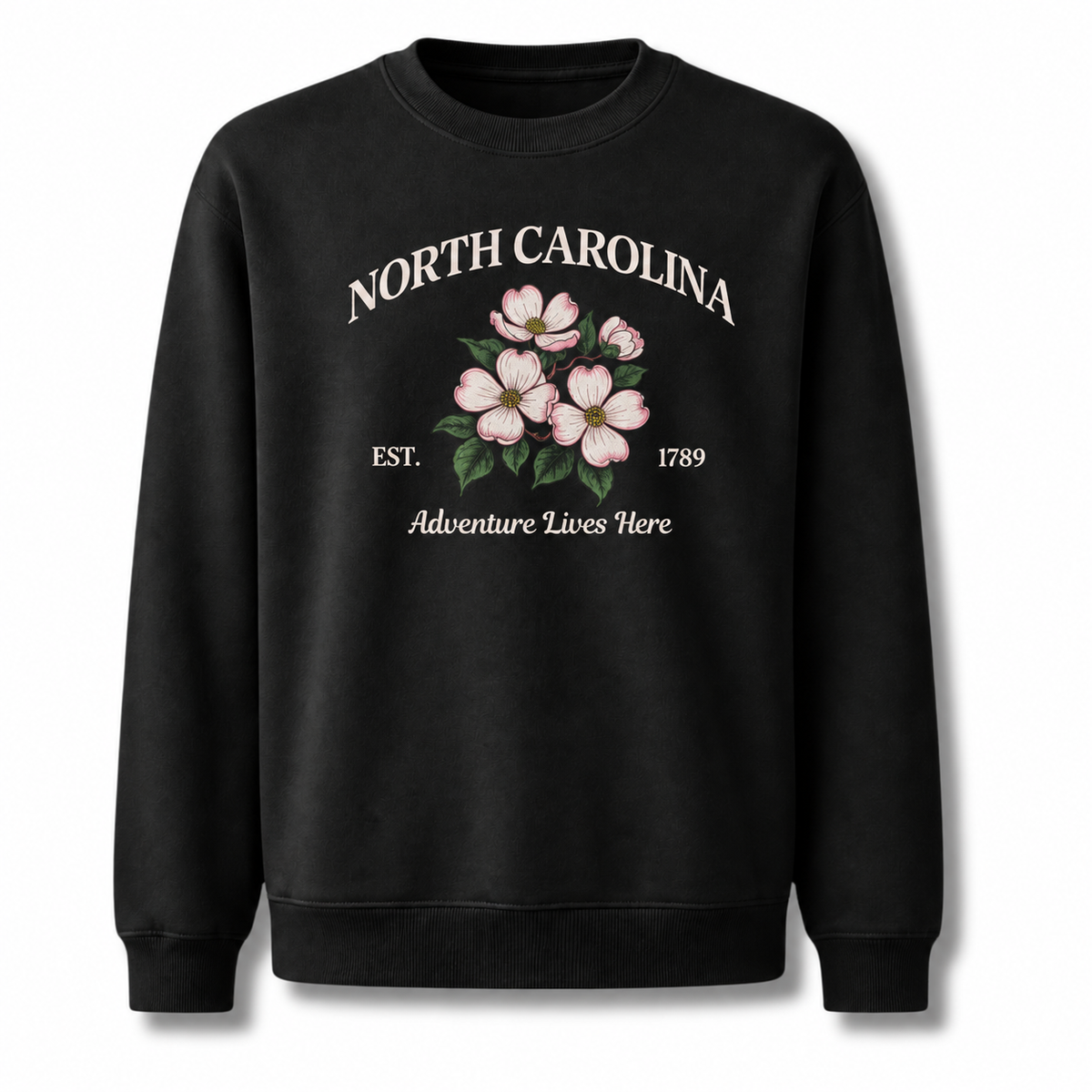 North Carolina Dogwood Flower Vintage Botanical Floral Sweatshirt - Black