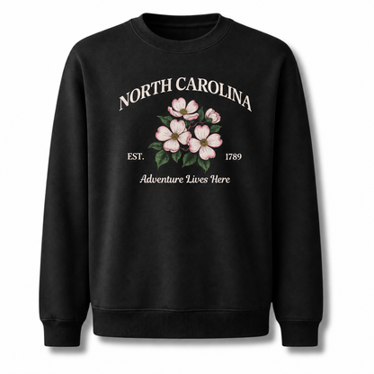 North Carolina Dogwood Flower Vintage Botanical Floral Sweatshirt - Black