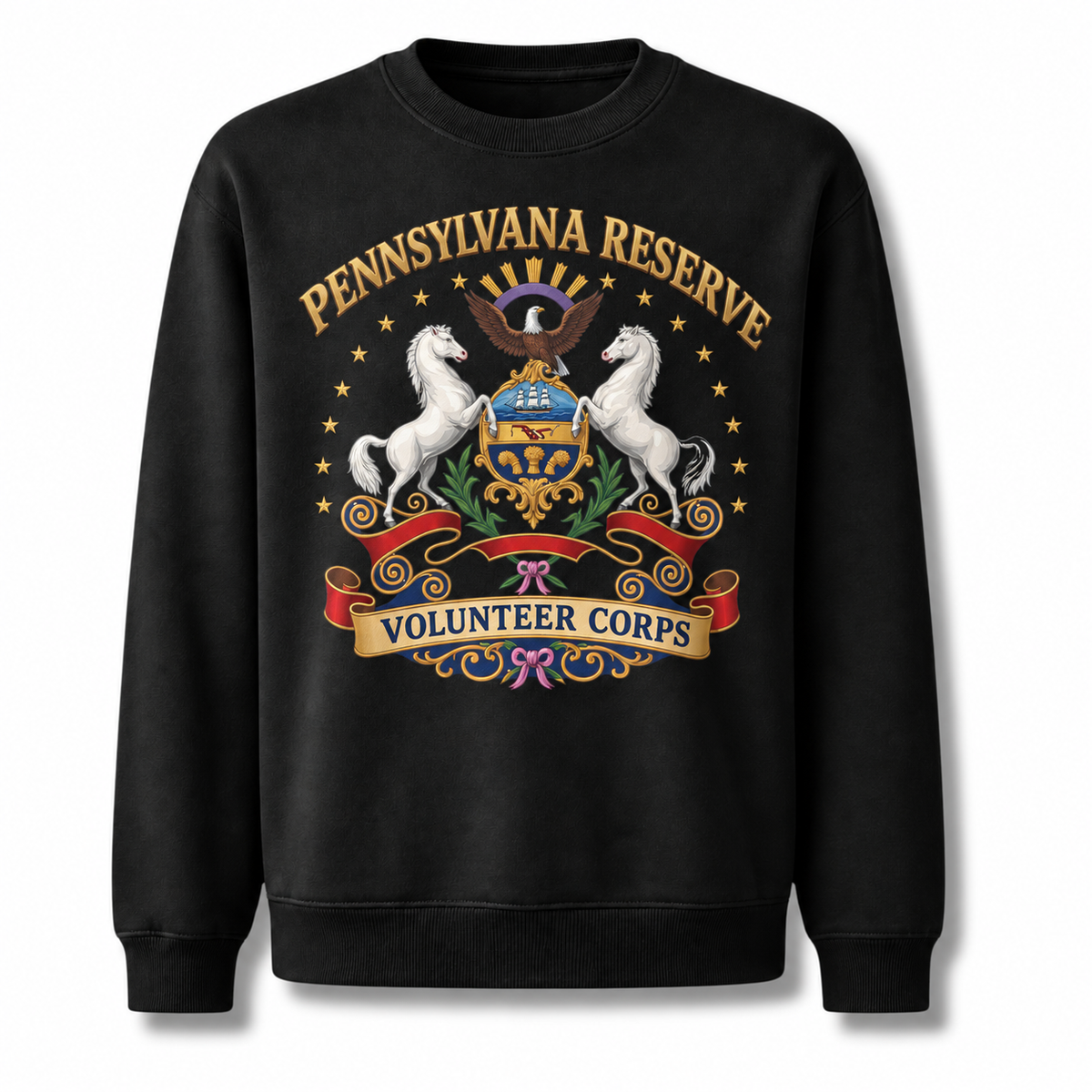 Pennsylvania Reserve Crest Heritage Patriotic Vintage Sweatshirt - Black