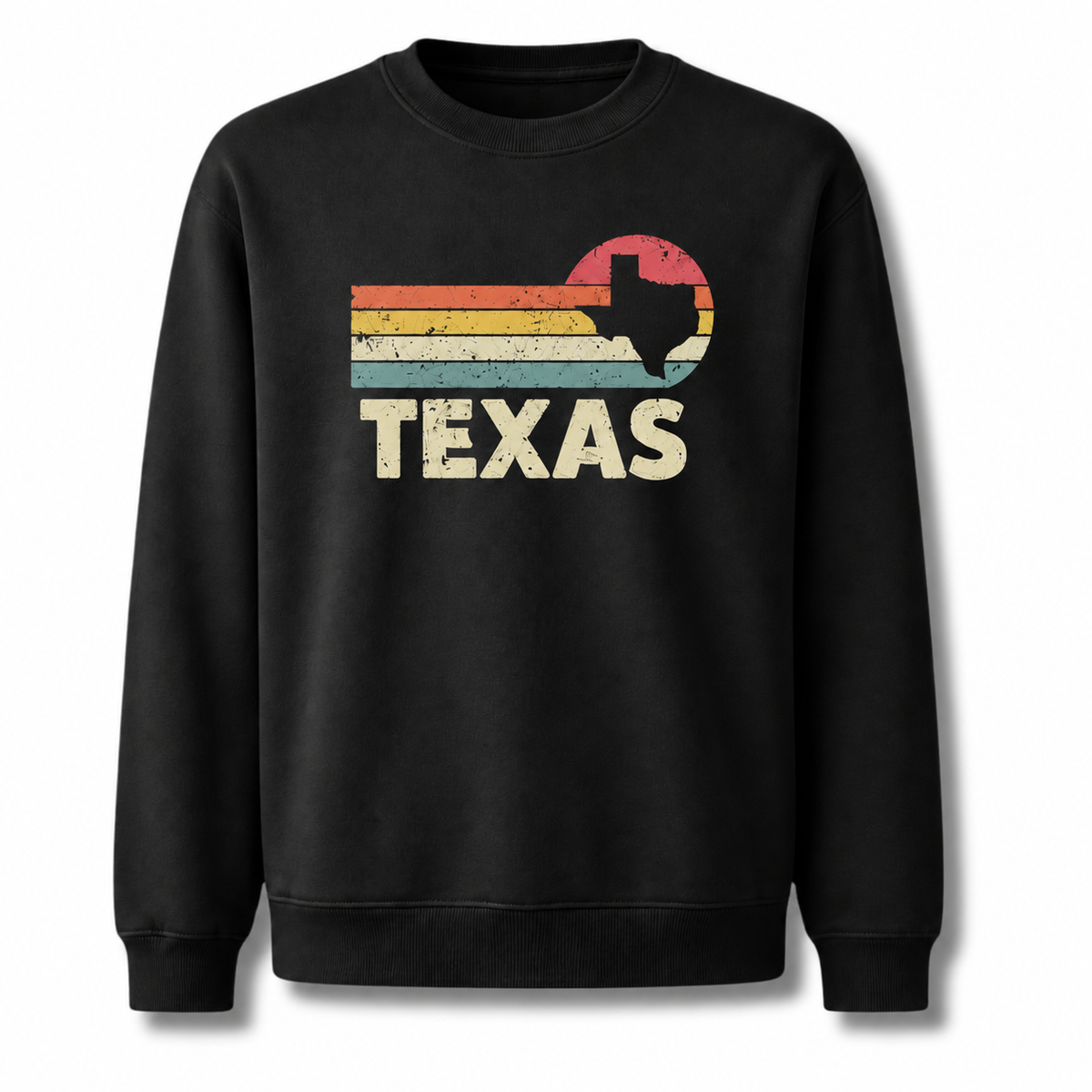 Texas Retro Sunset Skyline Vintage Distressed Graphic Sweatshirt - Black