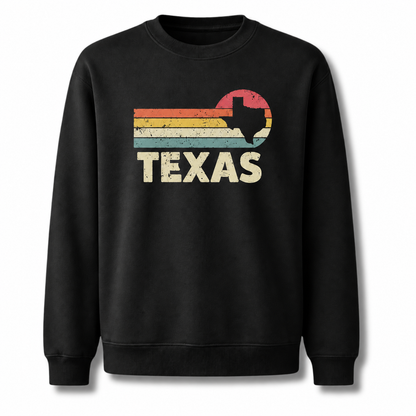 Texas Retro Sunset Skyline Vintage Distressed Graphic Sweatshirt - Black