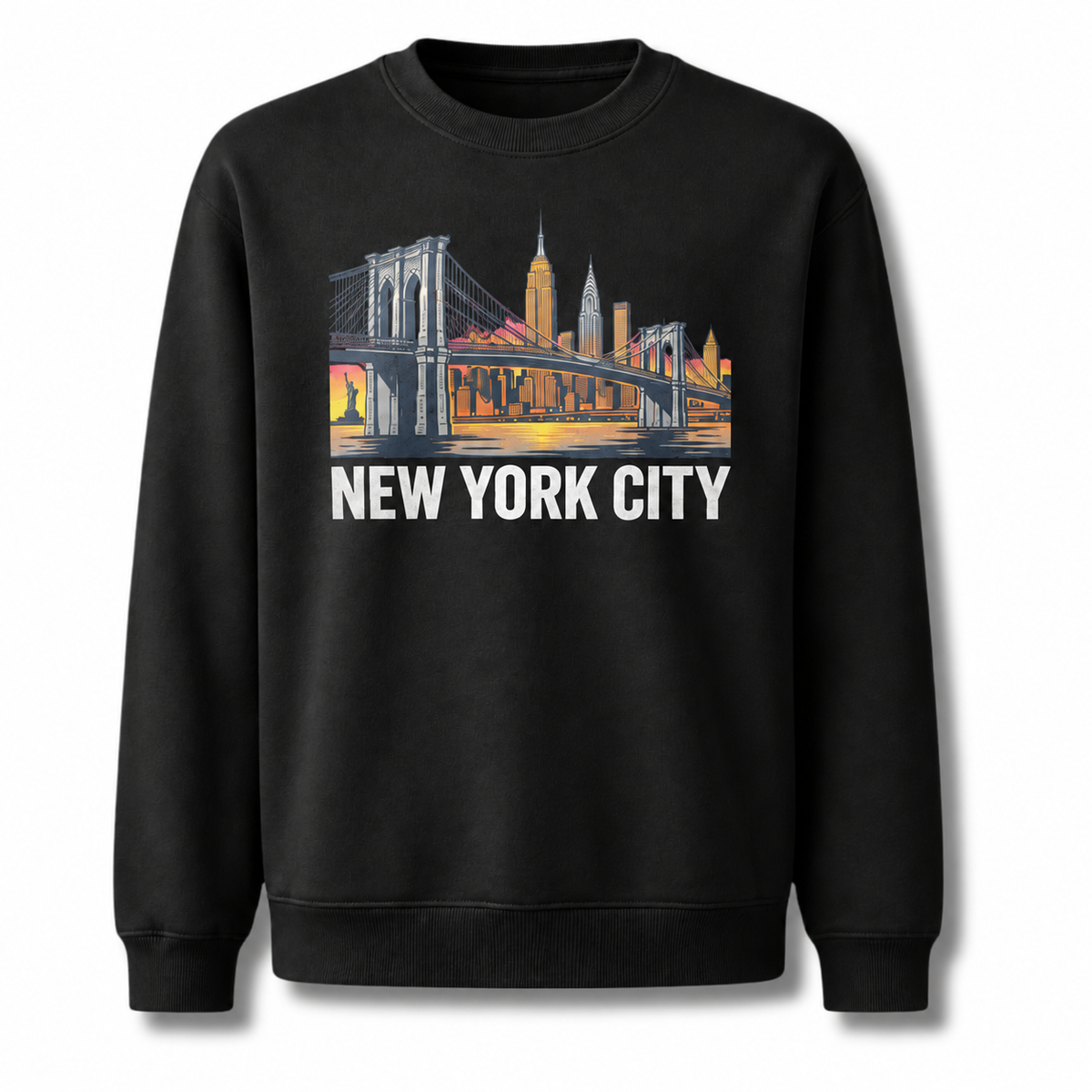 Brooklyn Bridge Manhattan Skyline Vintage Retro Sweatshirt - Black
