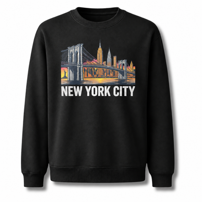 Brooklyn Bridge Manhattan Skyline Vintage Retro Sweatshirt - Black