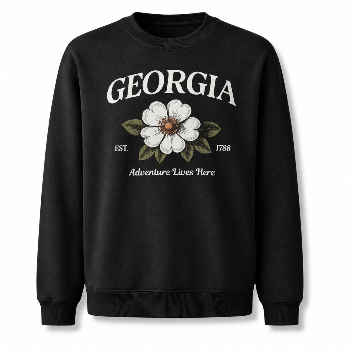Georgia State Flower Cherokee Rose Adventure Vintage Sweatshirt - Black