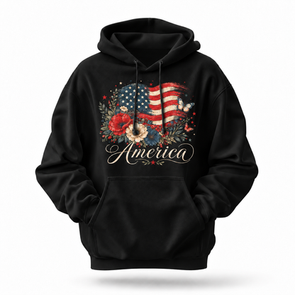 America Floral Butterfly Flag Vintage Hoodie