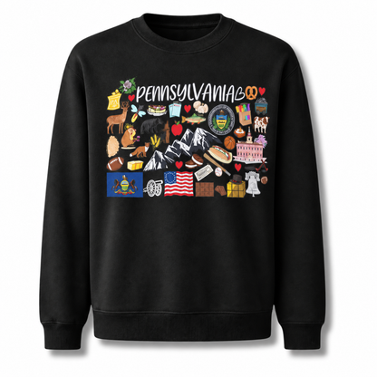 Pennsylvania Retro Postcard Graphic Collage Vintage Sweatshirt - Black