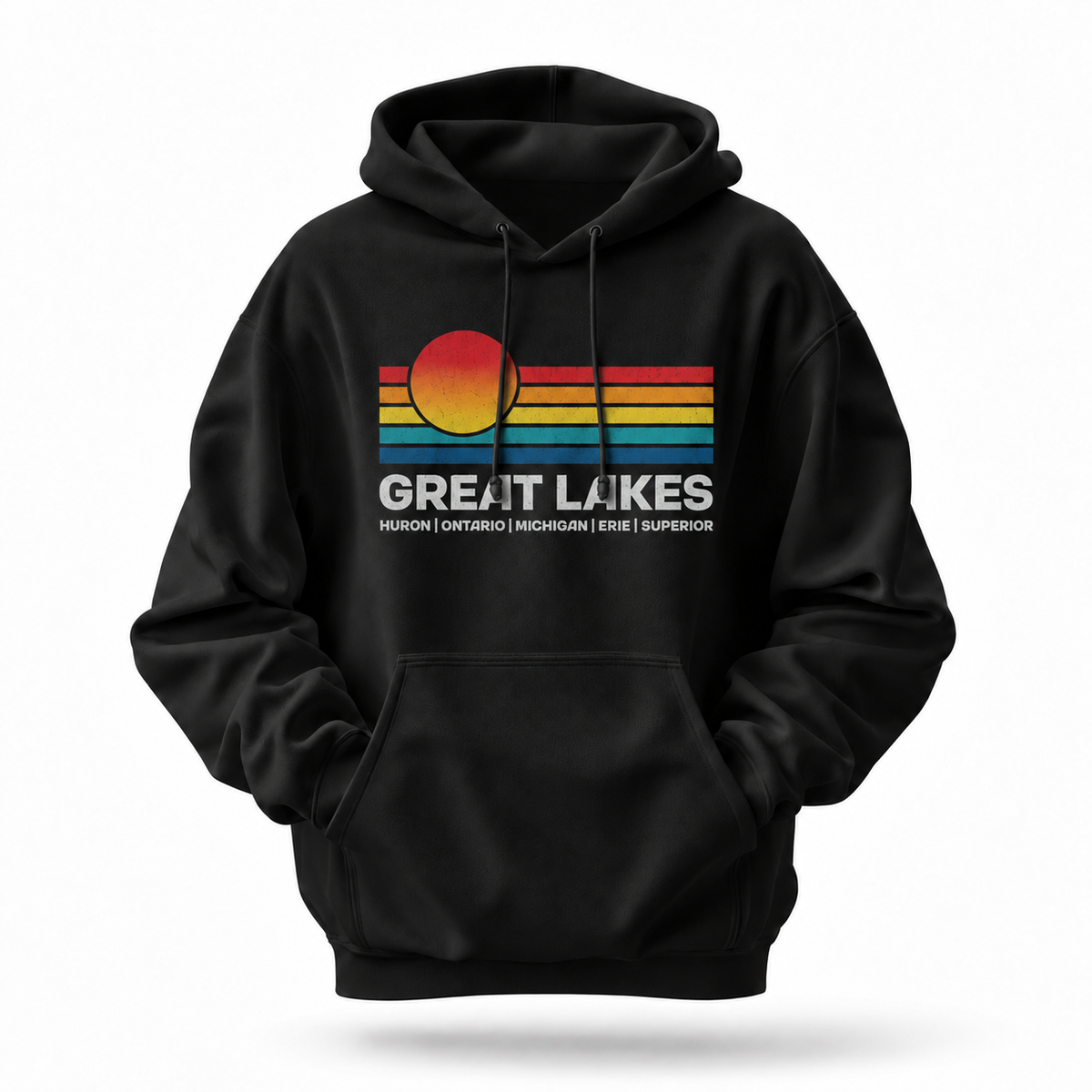 Great Lakes Retro Sunset Huron Ontario Michigan Erie Superior Hoodie