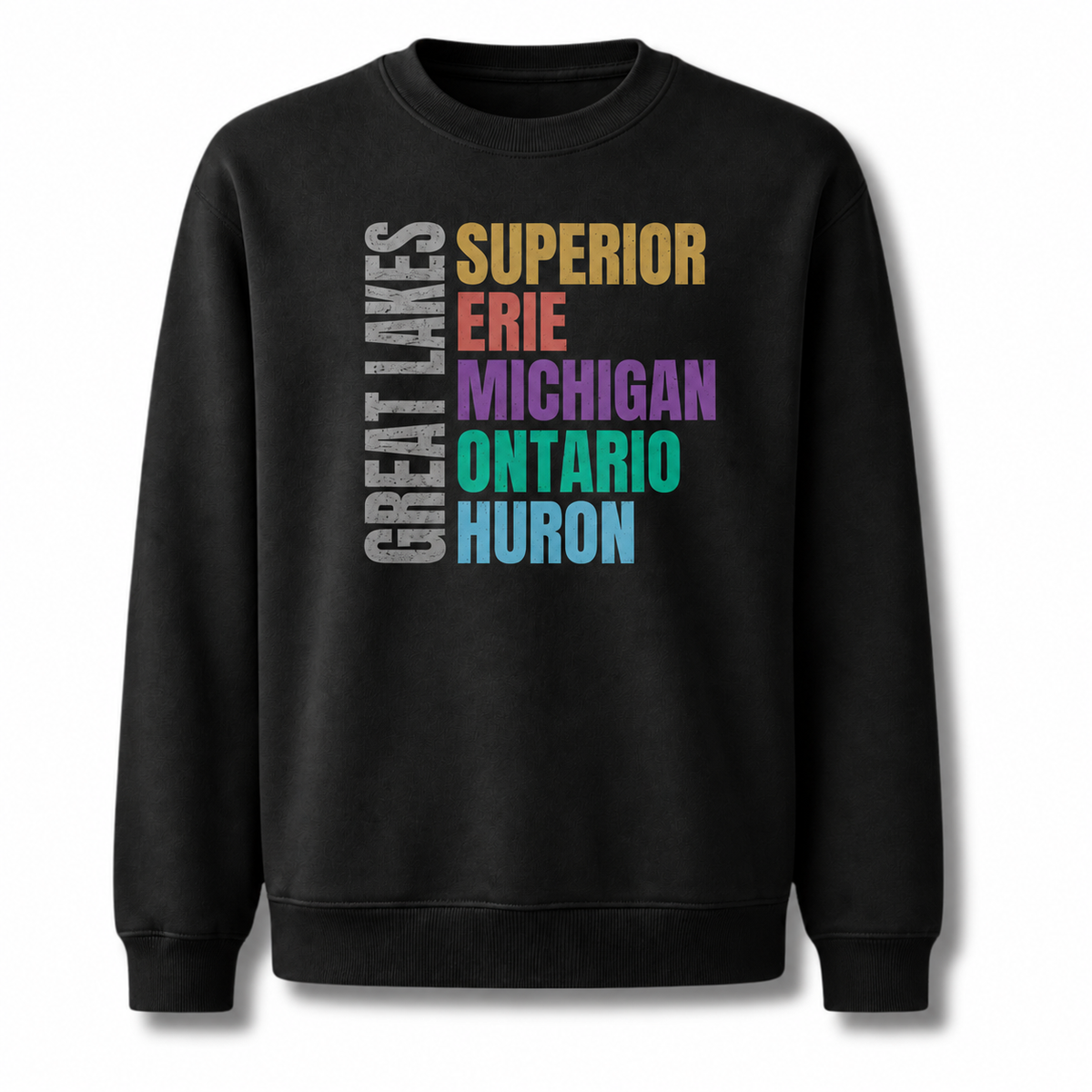Great Lakes Michigan Freshwater Basin Retro Sweatshirt - Black