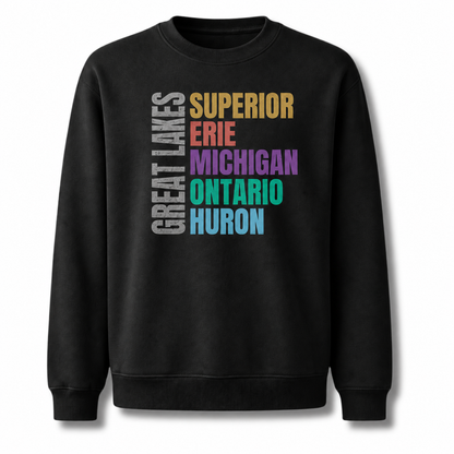 Great Lakes Michigan Freshwater Basin Retro Sweatshirt - Black