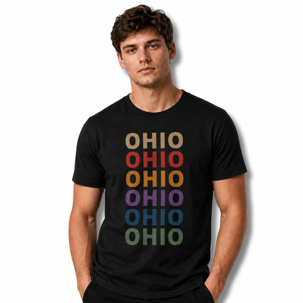 Retro Ohio Colorful Stacked Typography State Shirt