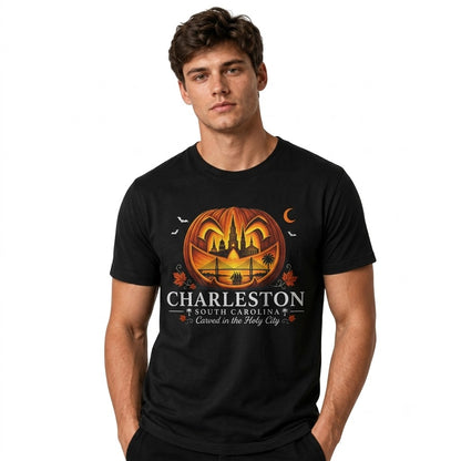South Carolina Charleston Carved Pumpkin Skyline Halloween Shirt