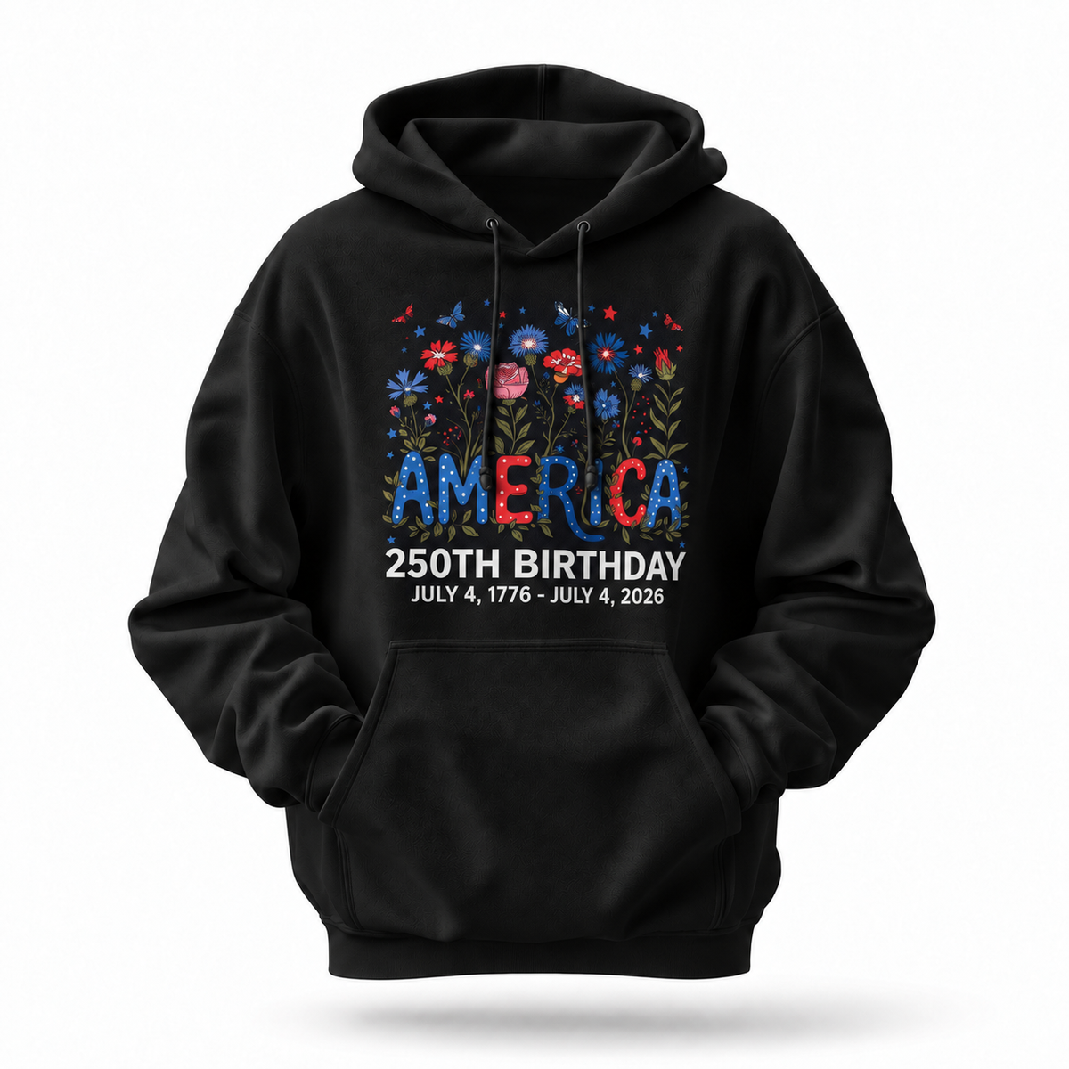 America 250th Birthday Floral Butterfly Hoodie