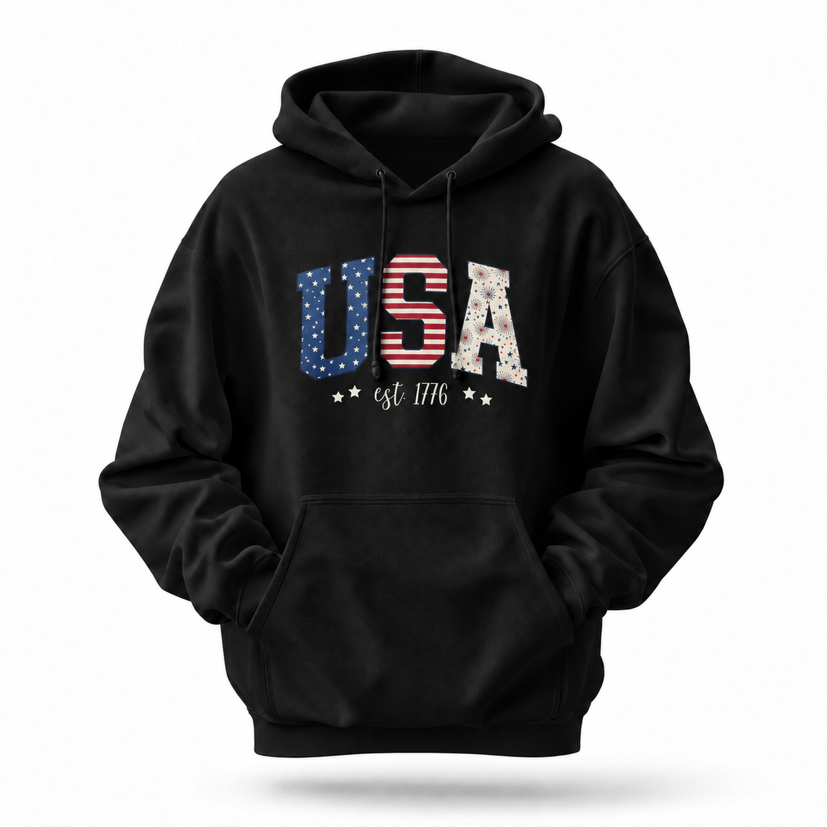 America Est 1776 Patriotic USA Flag Hoodie