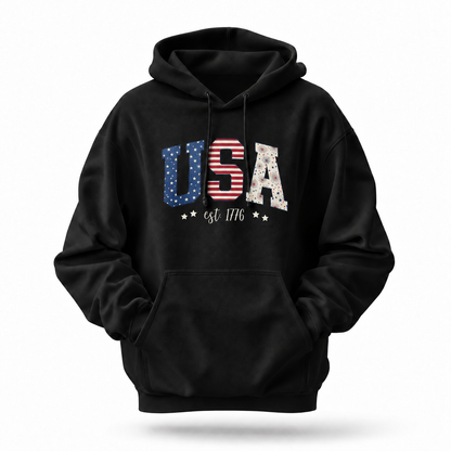 America Est 1776 Patriotic USA Flag Hoodie