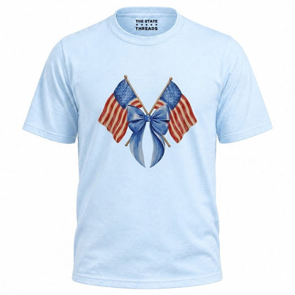 America Crossed Flags Coquette Bow Independence Day Shirt