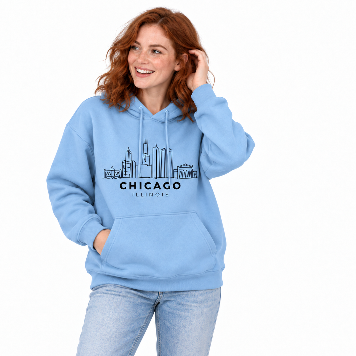 Chicago Illinois Minimalist Skyline Blue Hoodie