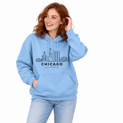 Chicago Illinois Minimalist Skyline Blue Hoodie