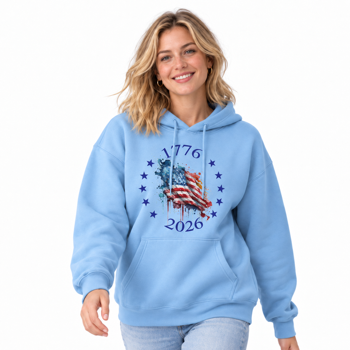 America 250th 1776 2026 Watercolor Flag Hoodie
