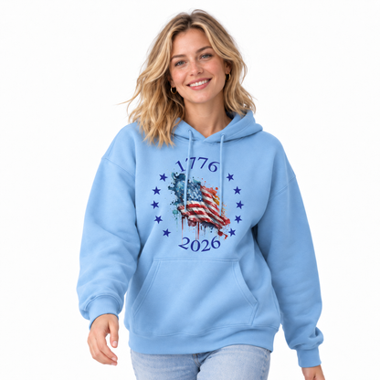America 250th 1776 2026 Watercolor Flag Hoodie