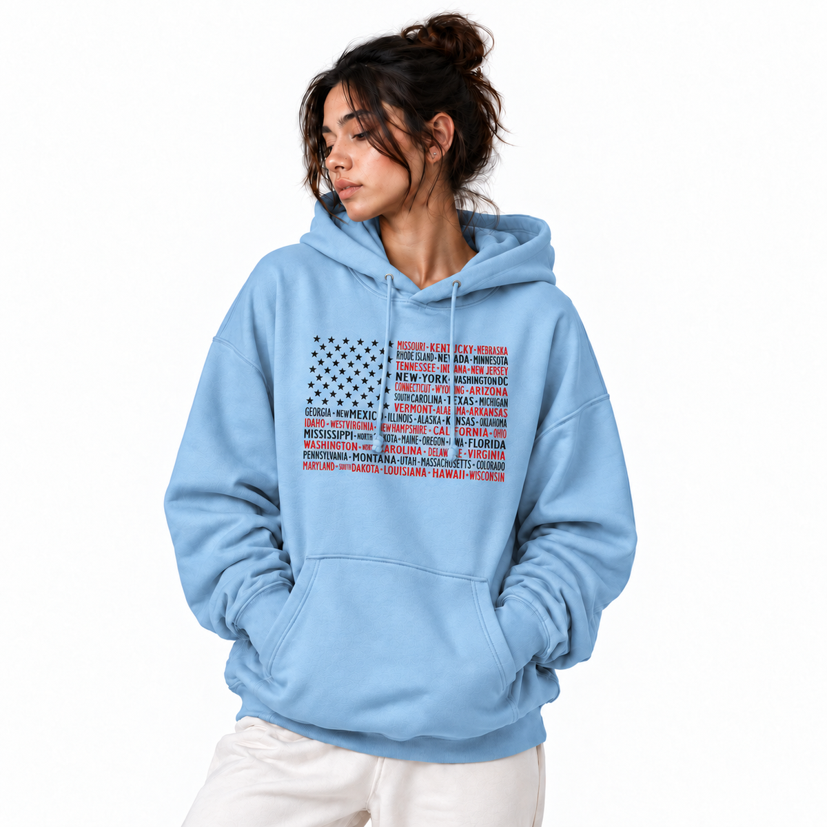 America 50 States Typography Flag Hoodie