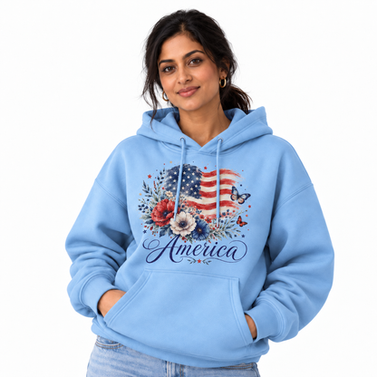 America Floral Butterfly Flag Vintage Hoodie