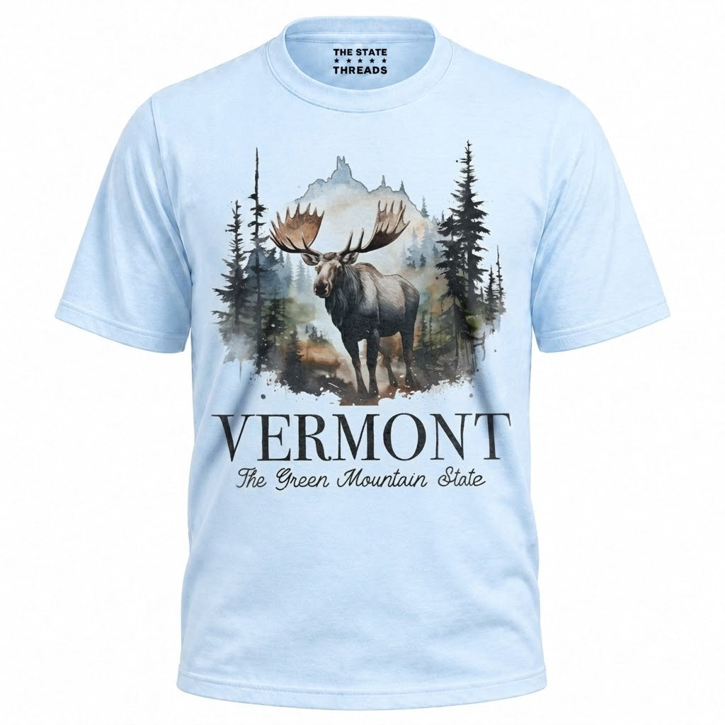 Vermont Watercolor Moose Forest Mountain State Pride Shirt