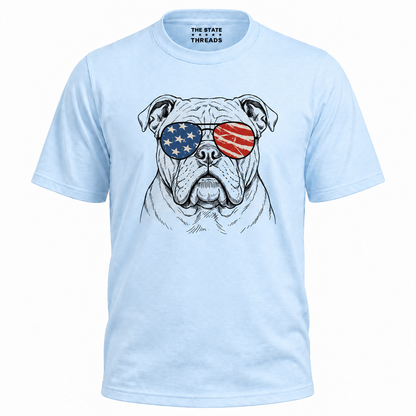 America Patriotic Bulldog Sunglasses Graphic Independence Shirt