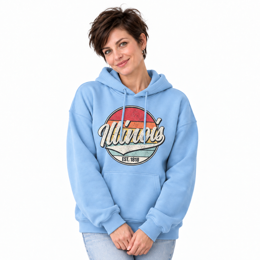 Illinois Retro Sunset Est 1818 Hoodie