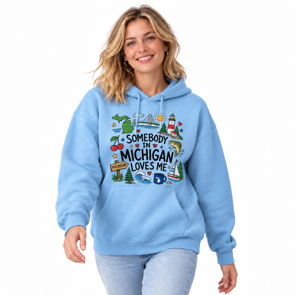 Somebody in Michigan Loves Me State Icons Navy Hoodie