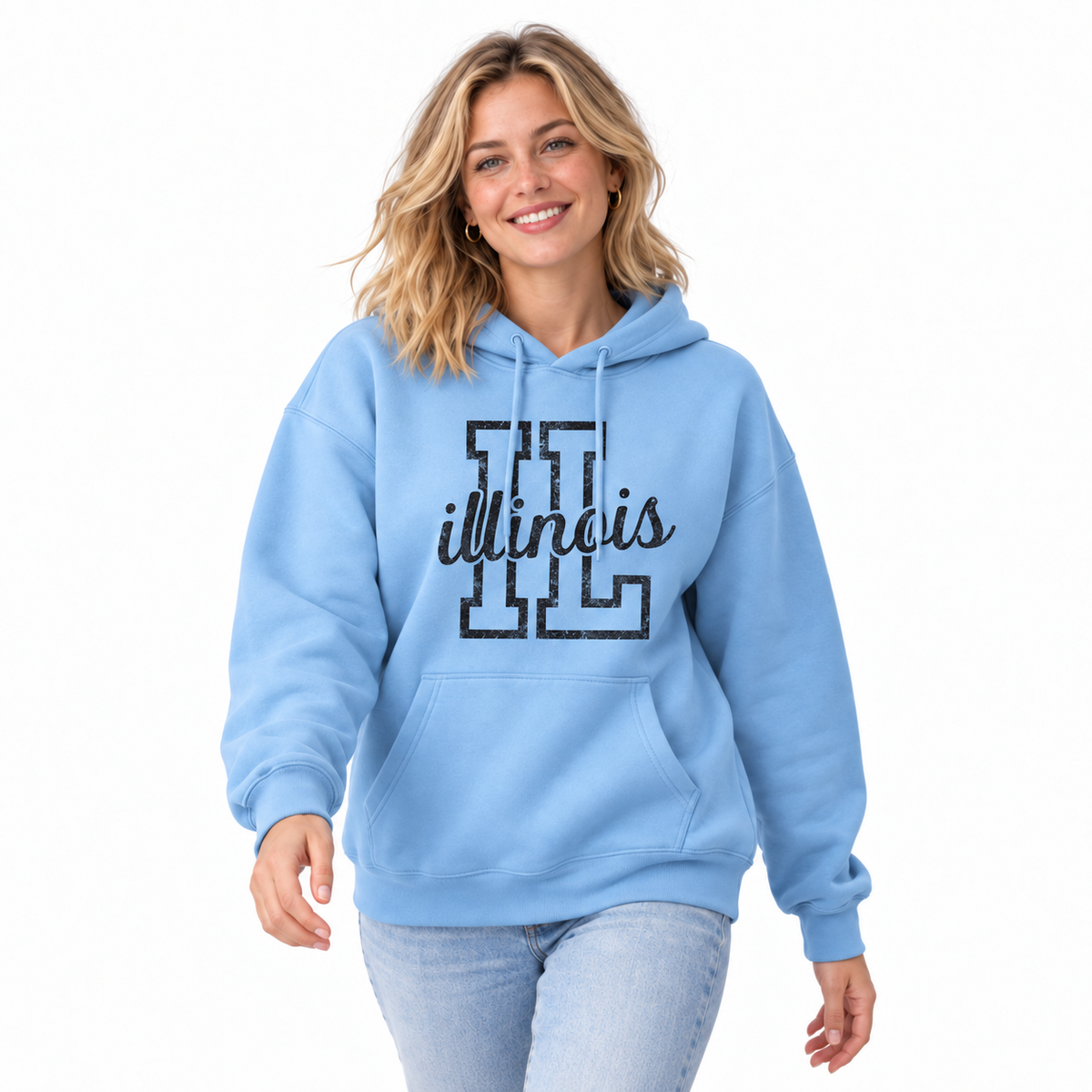 Illinois Varsity Block Letters Distressed Hoodie