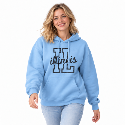 Illinois Varsity Block Letters Distressed Hoodie