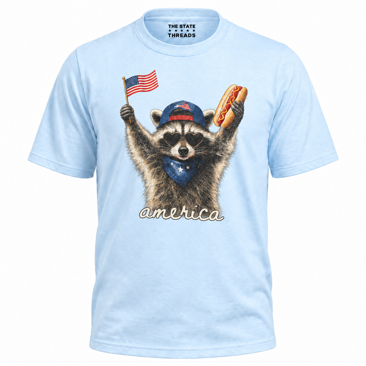America Patriotic Raccoon Hot Dog Flag Graphic Shirt