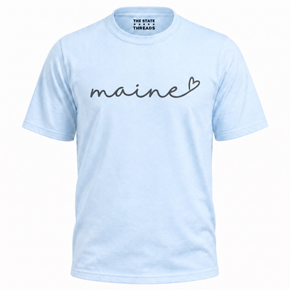 Maine Cursive Script Heart State Pride Shirt