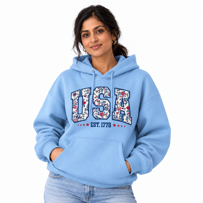 America Floral Est 1776 Patriotic Hoodie