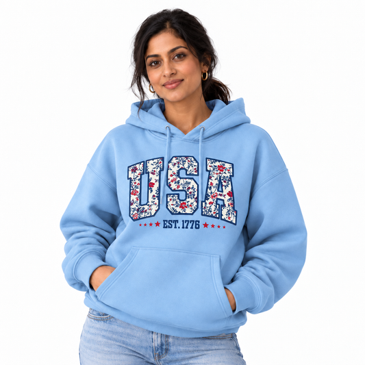 America Floral Est 1776 Patriotic Hoodie