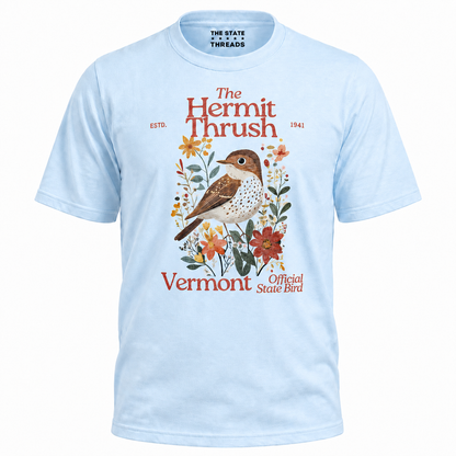 Vermont Hermit Thrush State Bird Vintage Floral Shirt