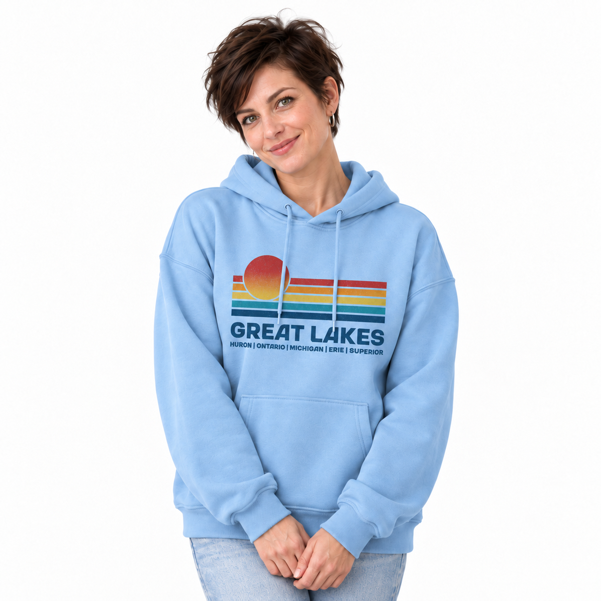Great Lakes Retro Sunset Huron Ontario Michigan Erie Superior Hoodie