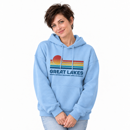 Great Lakes Retro Sunset Huron Ontario Michigan Erie Superior Hoodie