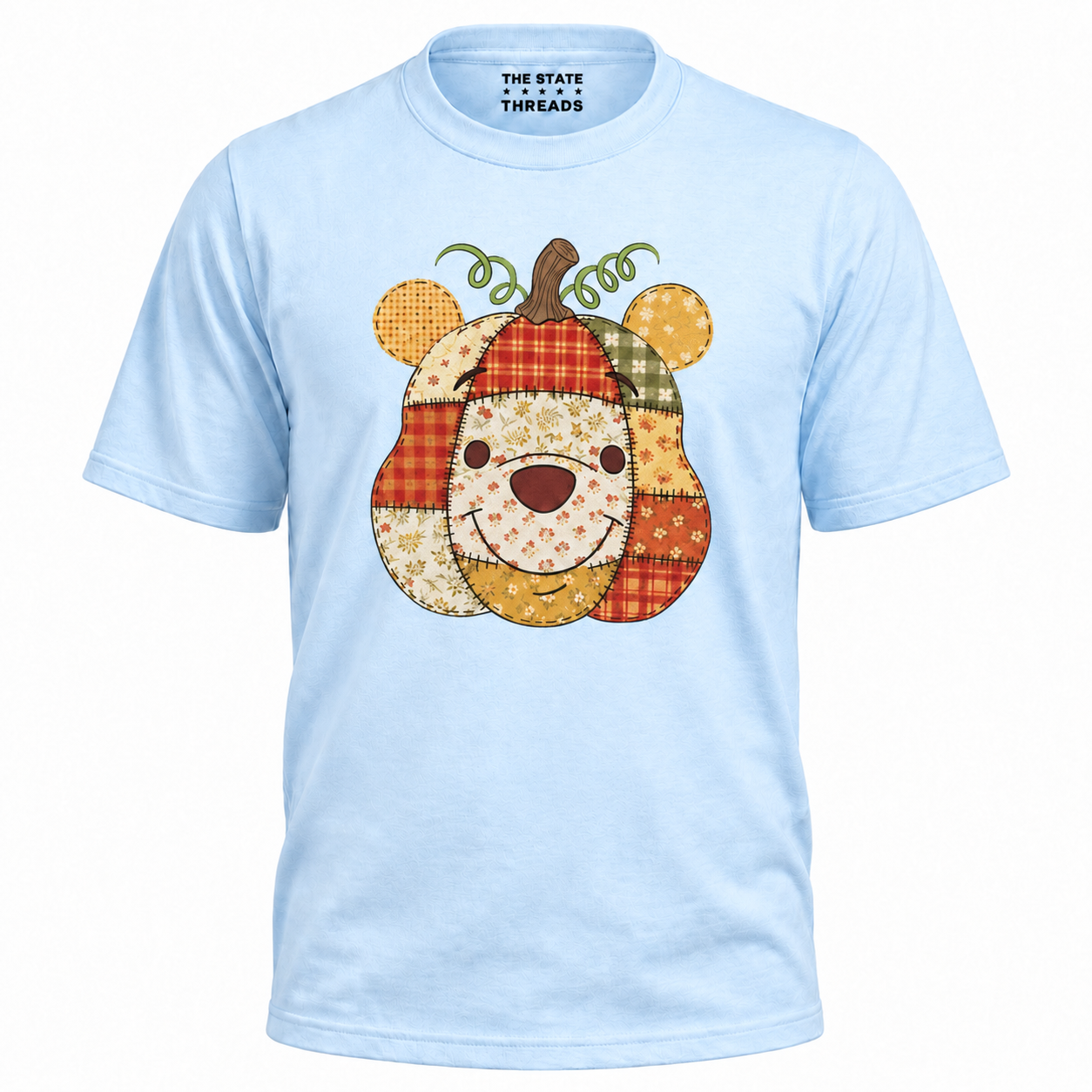 America Autumn Bear Patchwork Pumpkin Graphic Shirt