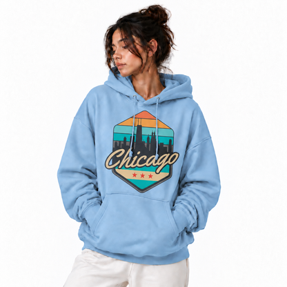 Chicago Retro Sunset Skyline Hoodie
