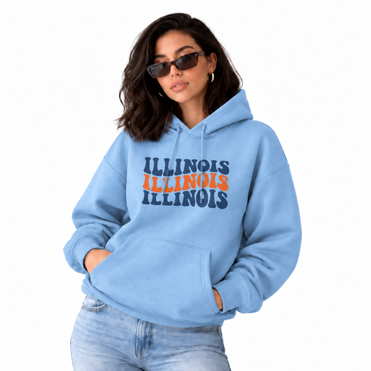 Illinois Stacked Groovy Retro Orange White Hoodie