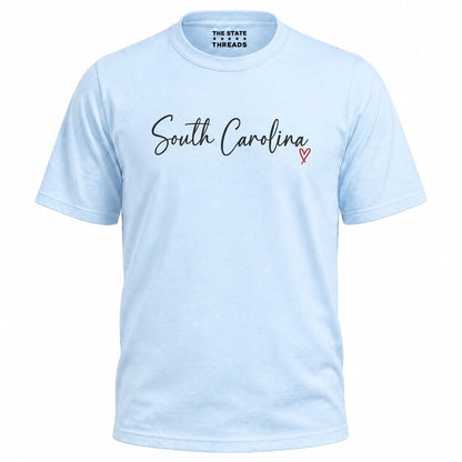 South Carolina Cursive Script Red Heart Graphic Shirt