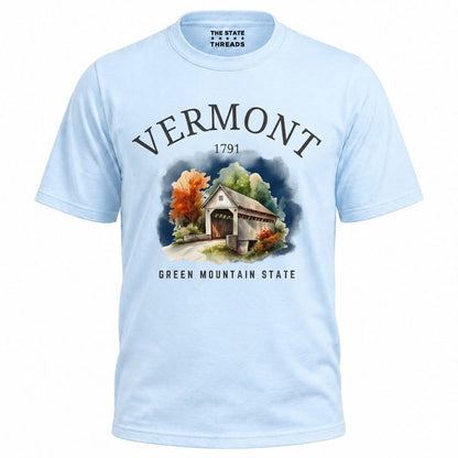 Vermont Green Mountain State Watercolor Covered Bridge Shirt