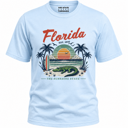 Florida Sunshine State Alligator Retro Sunset Beach Shirt