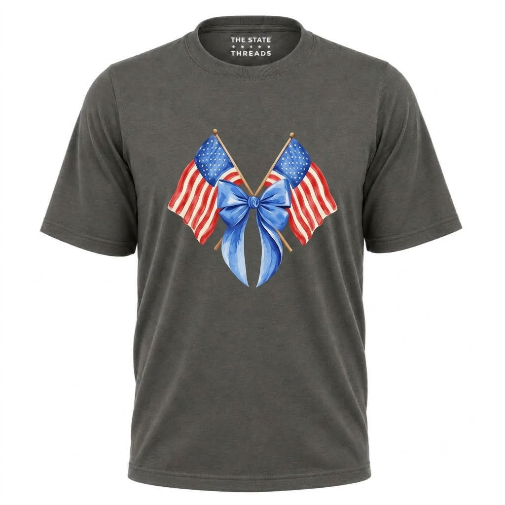 America Crossed Flags Coquette Bow Independence Day Shirt