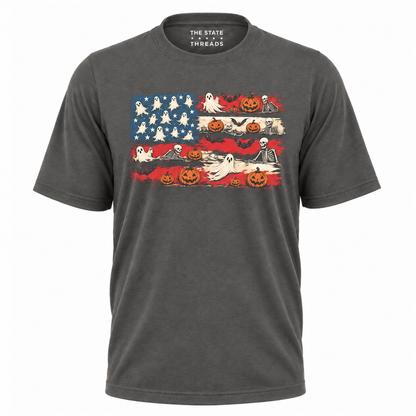 America Halloween Flag Spooky Ghost Pumpkin Shirt