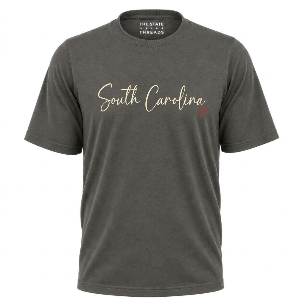 South Carolina Cursive Script Red Heart Graphic Shirt