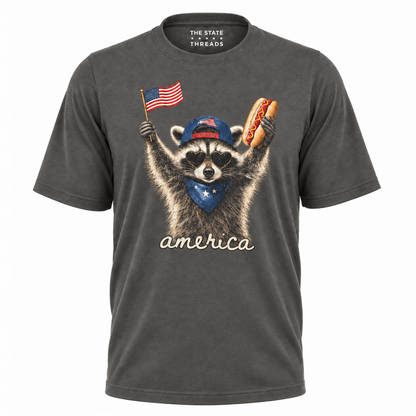 America Patriotic Raccoon Hot Dog Flag Graphic Shirt